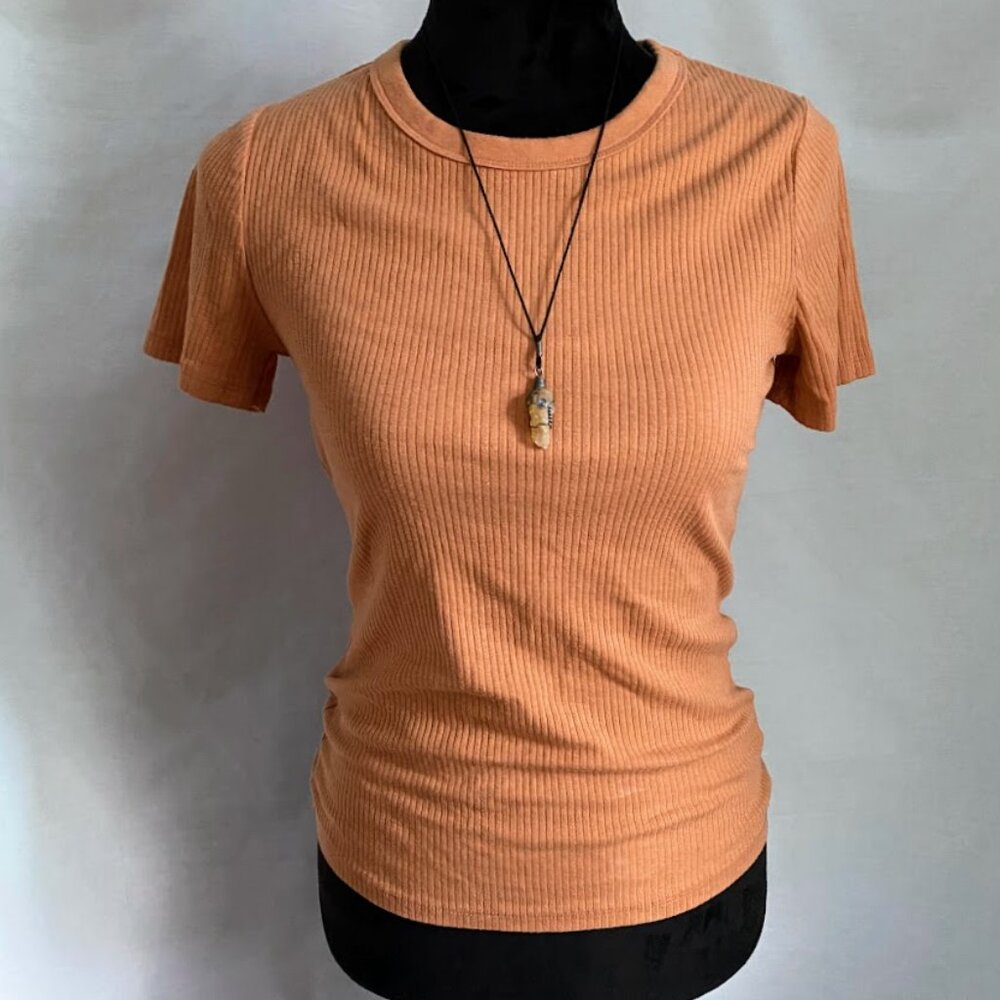 a new day Women's Short Sleeve Ribbed Tee Rust Orange Small Comfortable T-Shirt